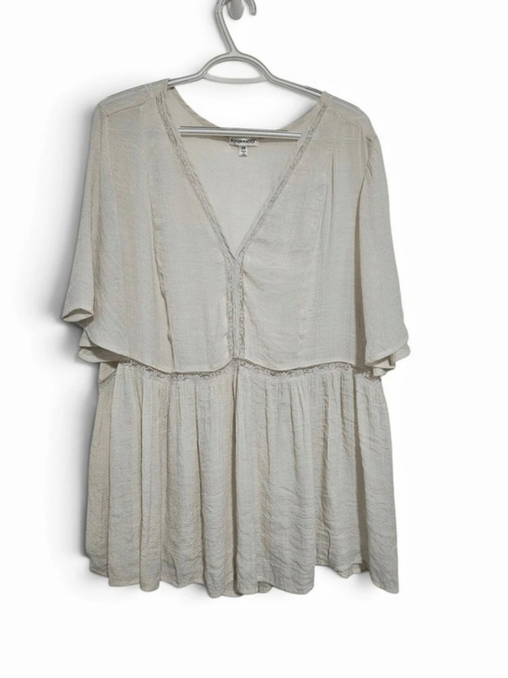 Roommates 3X Plus Size Sheer Lace Trim Babydoll Top Boho Cottagecore